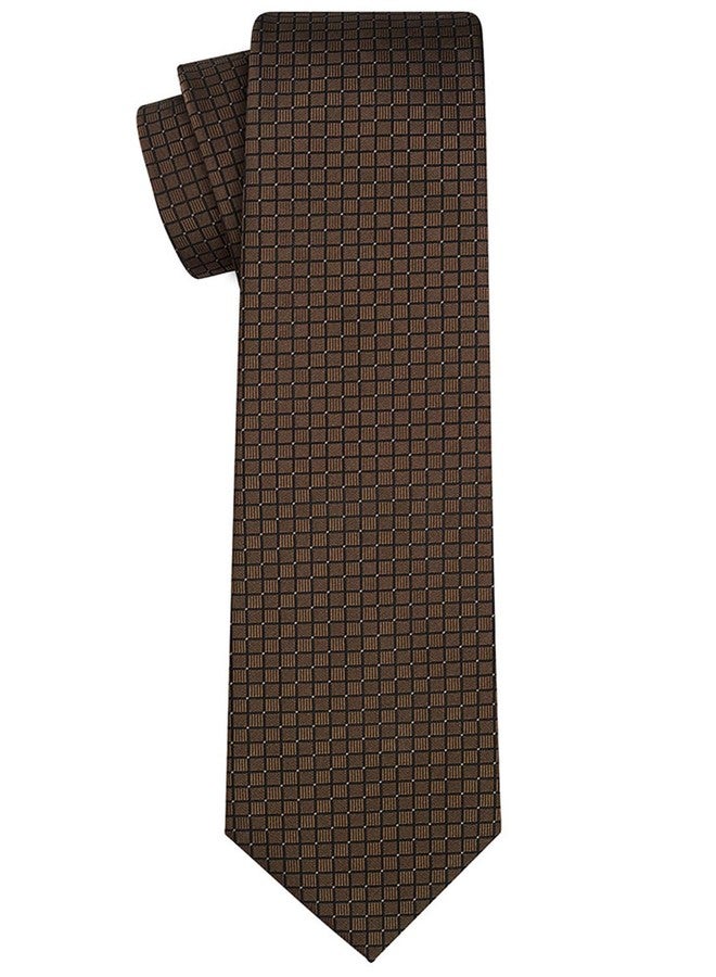 KissTies Mens Truffle Brown Tie Checkered Necktie Wedding Ties For Men - Image 2